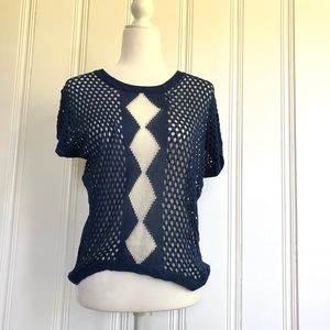 Woven blue and white top
